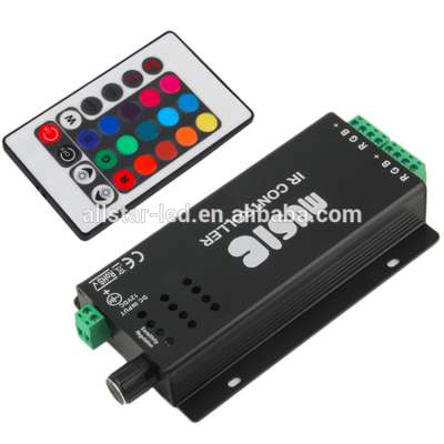 DC 12-24V 12A LED Sound controller led Music Controller 24key IR Remote Control 144W 2 Ports Output for RGB LED Strip Lights